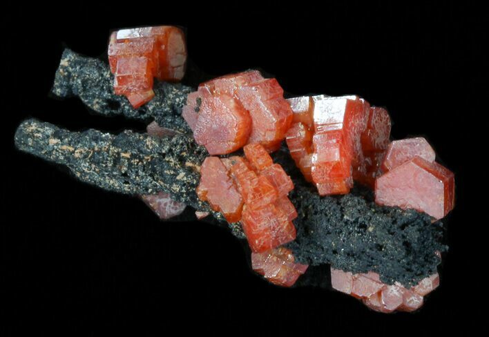 Red Vanadinite Crystals on Manganese Oxide - Morocco #38512